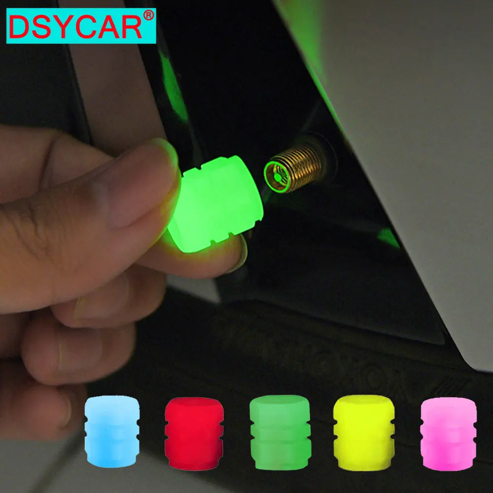 Luminous Tire Valve Caps Fluorescent Green Blue Night Glowing Car Motorcycle Bicycle Wheel Styling Tyre Hub Luminous Cap Decor