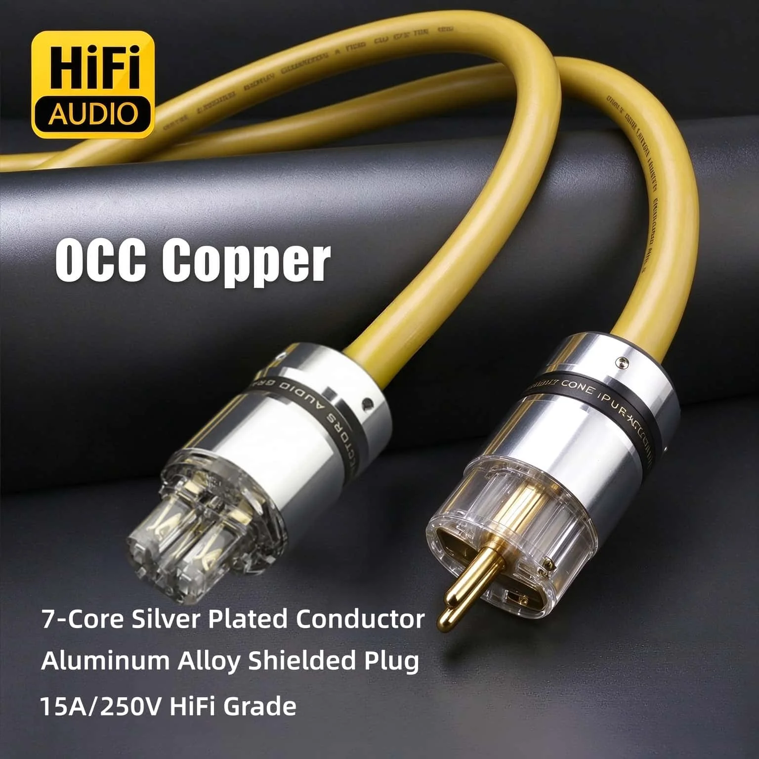 HiFi Power Cord Gold Plated EU Schuko Male Plug to IEC C13 Female Aluminum Cable for Amplifier CD Player DAC 0.3-3m