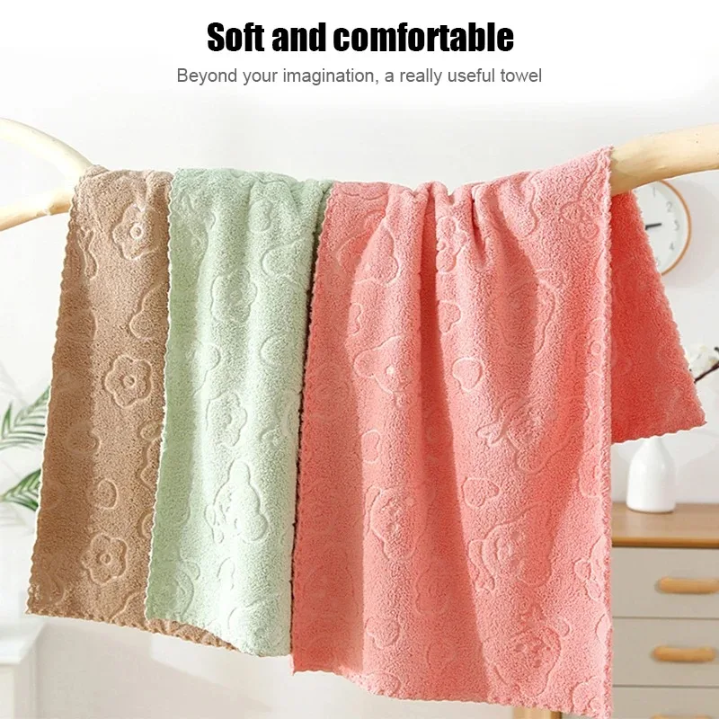 5-Piece Set Soft Absorbent Coral Fleece Quick-Drying Bathroom Towels Cute Fun Design Face Towels for Home