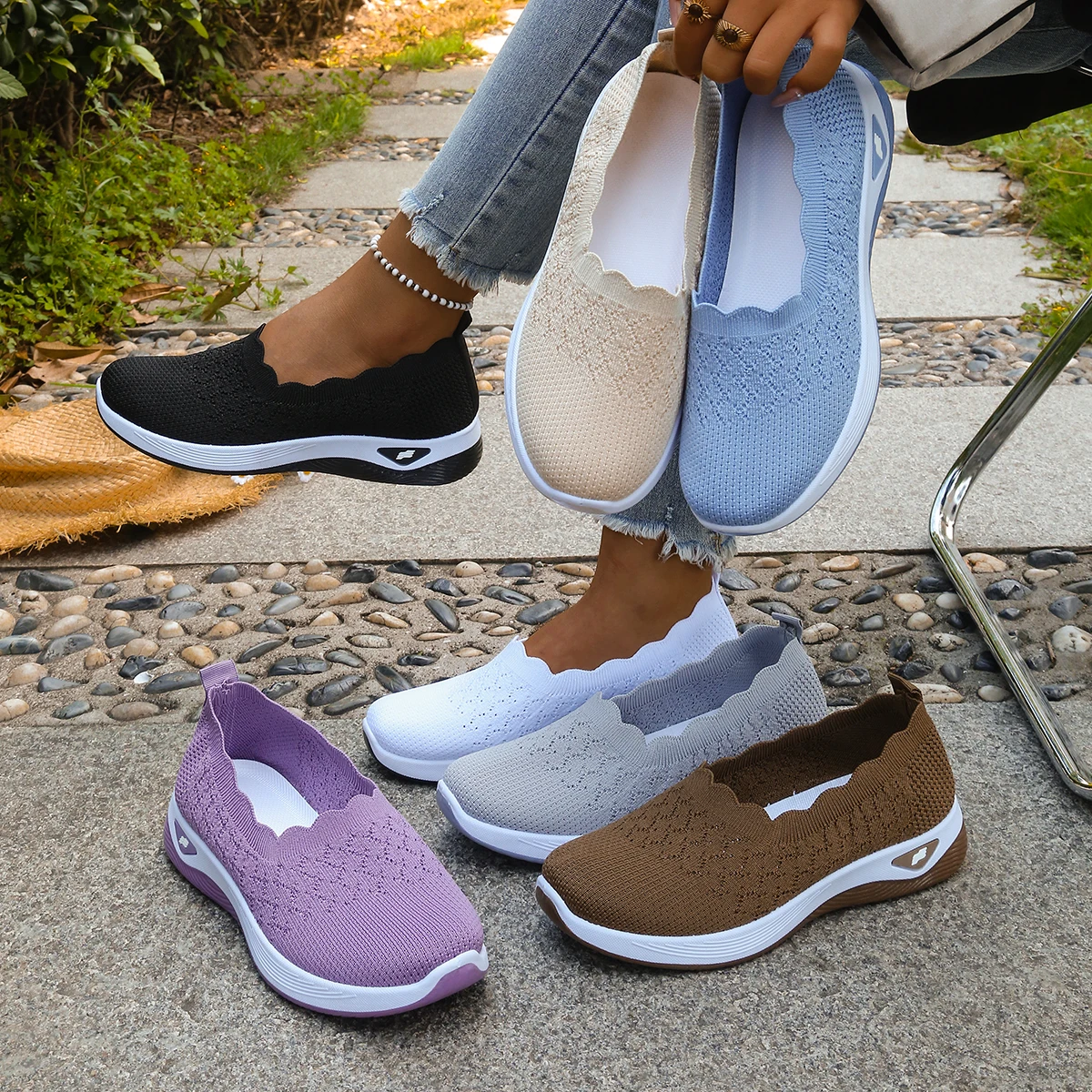 2026 New Women Shoes Breathable Knit Slip-On Sneakers Ultra Light Soft Sole Comfort Casual Walking Loafers Plus Size