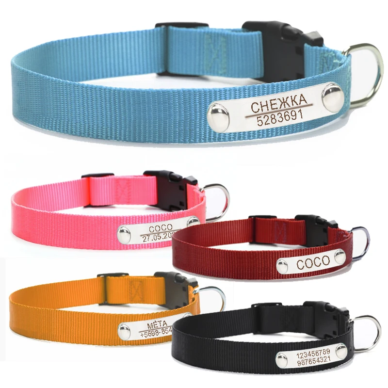 Personalized Nylon Dog Collar ID Tag Personalized Pet Cat Engraving Customized Stainless Steel Accessories Anti-lost Large Dog