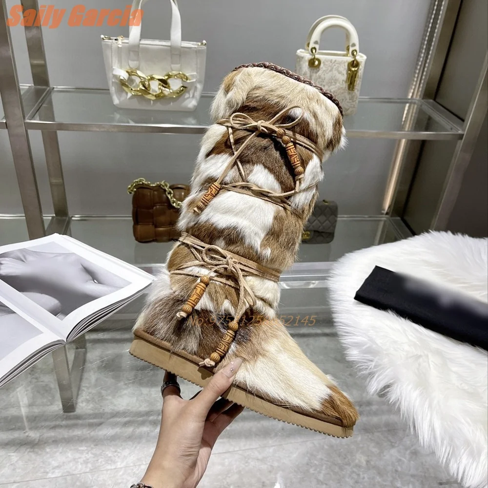 Retro Brown Slip-on Modern Boots Solid PU Pointed Toe Square Heeled Knee-high Boots Women New Fashion Shoes 2024 Street Style