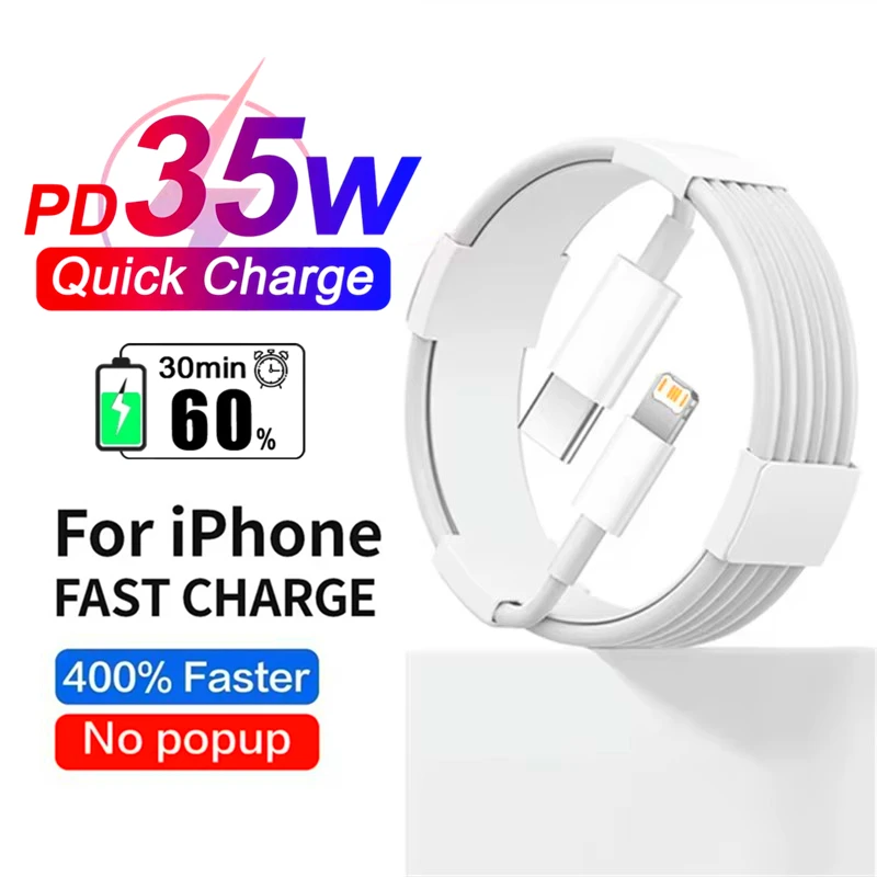 35W PD USB C Fast Charging Cable For iPhone X XR XS 11 12 13 Pro Max 14 Plus 6S 7 8 Original Quick Charger USB Data Cable 2M 3M