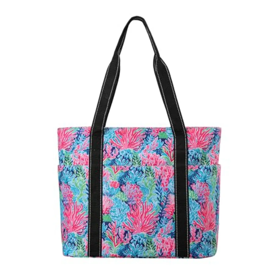 

Сумка-тоут для женщин с отделением для ноутбука и держателем для кружки, нейлоновая сумка для работы, путешествий, спортзала, пляжа, для учителей, медсестер, школы, мам