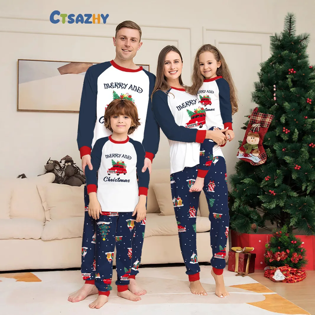 2026 New Christmas parent-child set: Round neck, letter printed men's and women's home wear  pajamas,Cristmas Family Pijama Sets