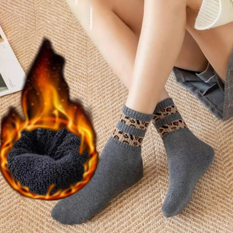 

1/5 пар женских носков с леопардовым принтом на осень-зиму, толстые теплые удобные модные повседневные носки средней длины