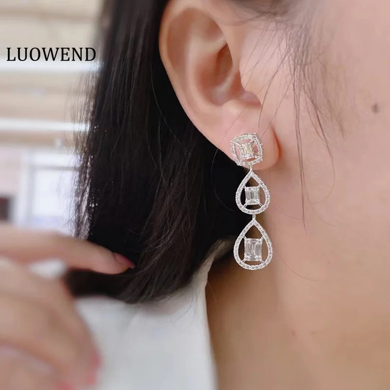 Luokend-pendientes de oro blanco de 18 quilates para mujer, aretes de gota brillantes de lujo, pendientes de diamante Natural Real de 2,0 quilates, joyería de fiesta alta