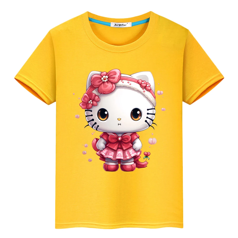 

hello kitty Sanrio Kawaii 100%Cotton t shirt for kids boy 10years anime Tops Cute Short y2k one piece pride tshirt girls clothes