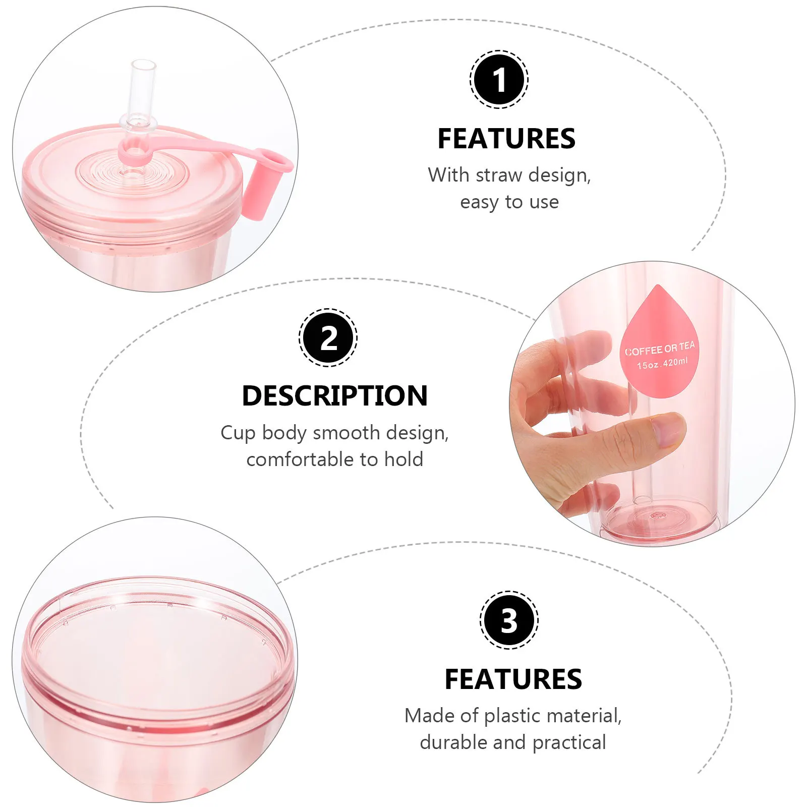 

Anti-Fallen Drinking Cup Smooth Surface Plastic Beverage Tumbler for Students Easy Wash Plastic Cups Straw Water Cup