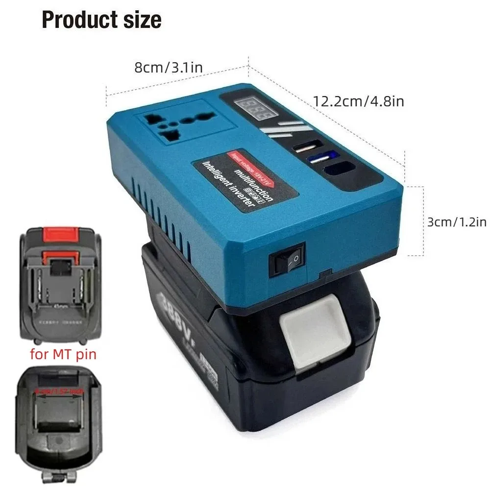 DC 18V-21V to AC 220V Lithium Battery Inverter DC 18V-21V Input Dual USB Interface 120W Power Inverter 220V Output Type-C