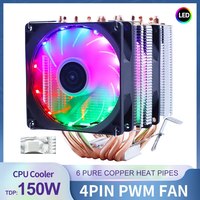 6 Heatpipes RGB CPU Cooler Radiator Silent PWM 4PIN 150W For Intel LGA 1150 1151 1155 1200 1366 2011 X79 X99 AM3 AM4 Ventilador