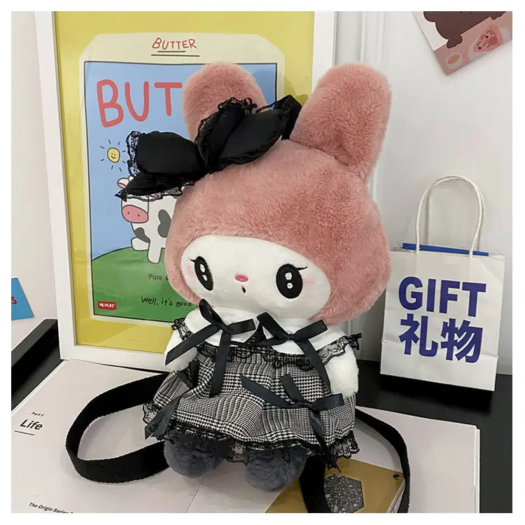 Mochila Sanrio Kuromi Melody Lolita, bolso de felpa con dibujos animados, bolso de hombro de gran capacidad, bolsa organizadora de muñecos esponjosos, regalo para novia