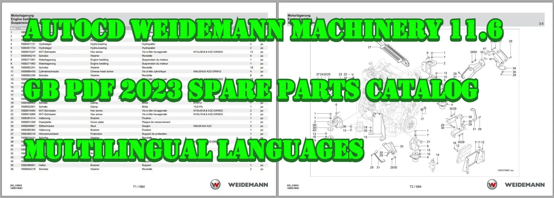 AutoCD Weidemann Machinery 11.6 GB PDF 2023 Spare Parts Catalog Multilingual Languages