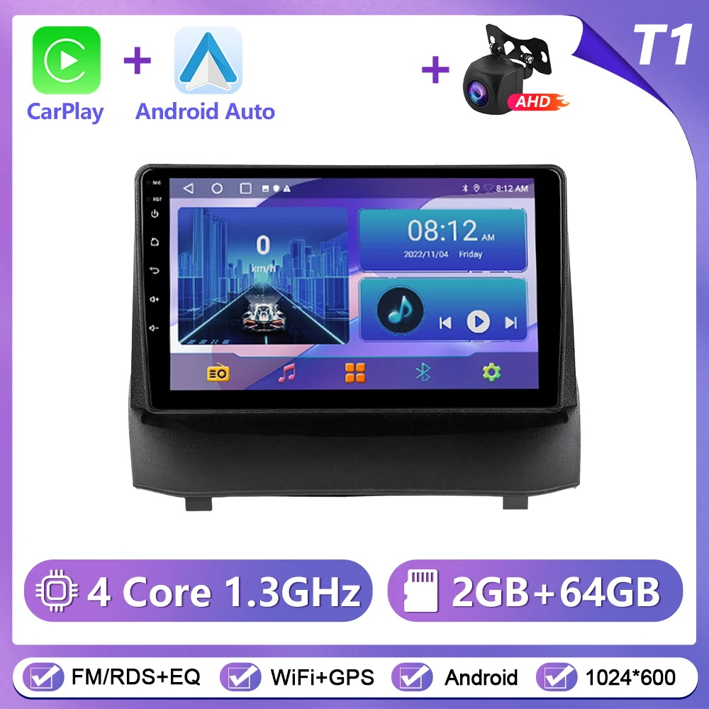 Podofo Draadloze CarPlay Android Auto Autoradio voor Ford Fiesta 2009-2014 Intelligent Autosysteem 6 + 128G WIFI GPS Autostereo