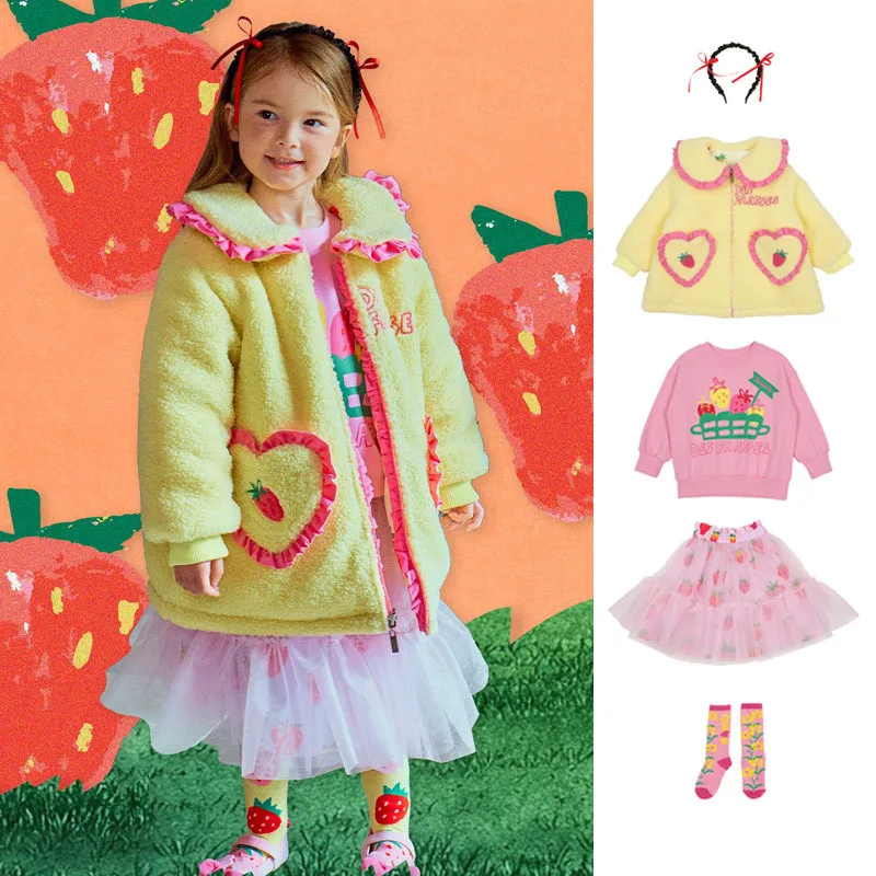 

Girls' Cotton Coat 2025 Winter New Style Floral Fashion Quilted Warm Coat Pure Cotton Fleece-Lined Cute Pink Girls' Hoodie Set