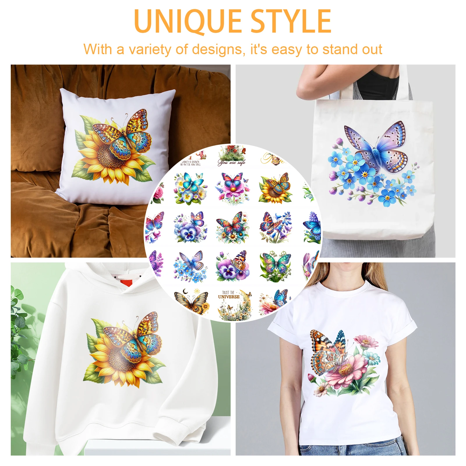 

50 шт. виниловые наклейки с бабочками для термопереноса для футболок, железные наклейки