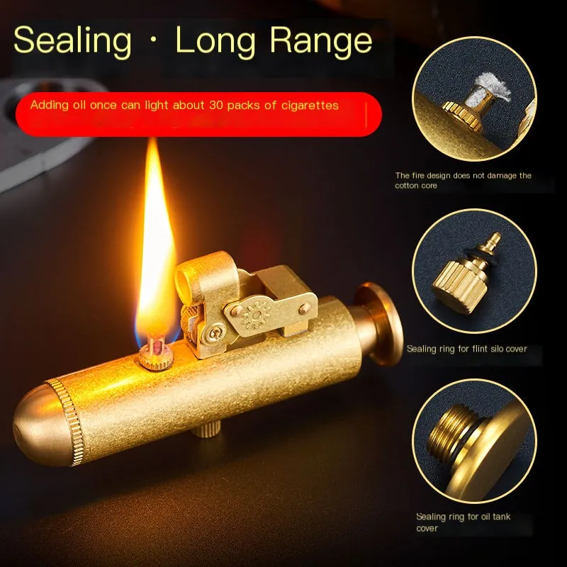 Creative Submarine Style Brass Kerosene Lighter Windproof Mechanical Linkage Retro Old Style Nostalgia lighter Men 's Gift