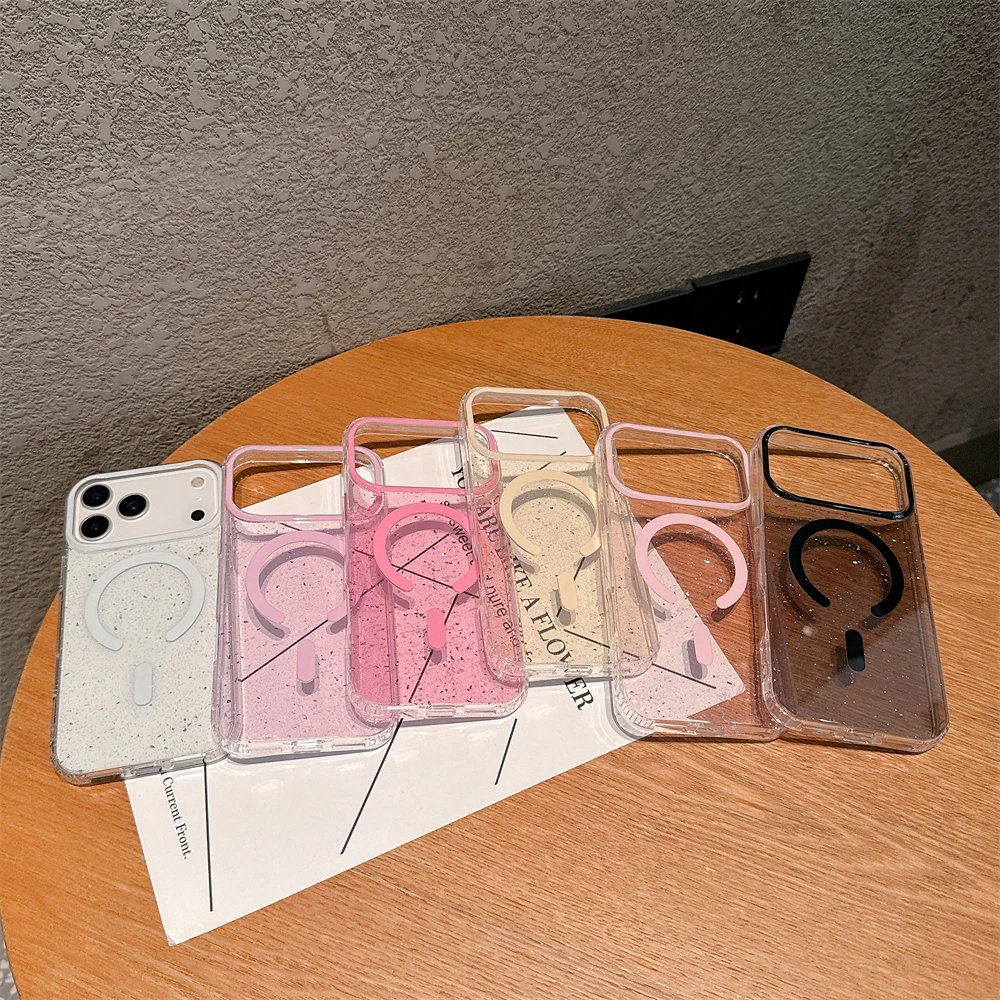 Jelly Glitter For Magsafe Wireless Charging Case For iPhone 17 Air 16 15 14 Pro Max Magnetic Shockproof Transparent TPU Cover - náhled 6
