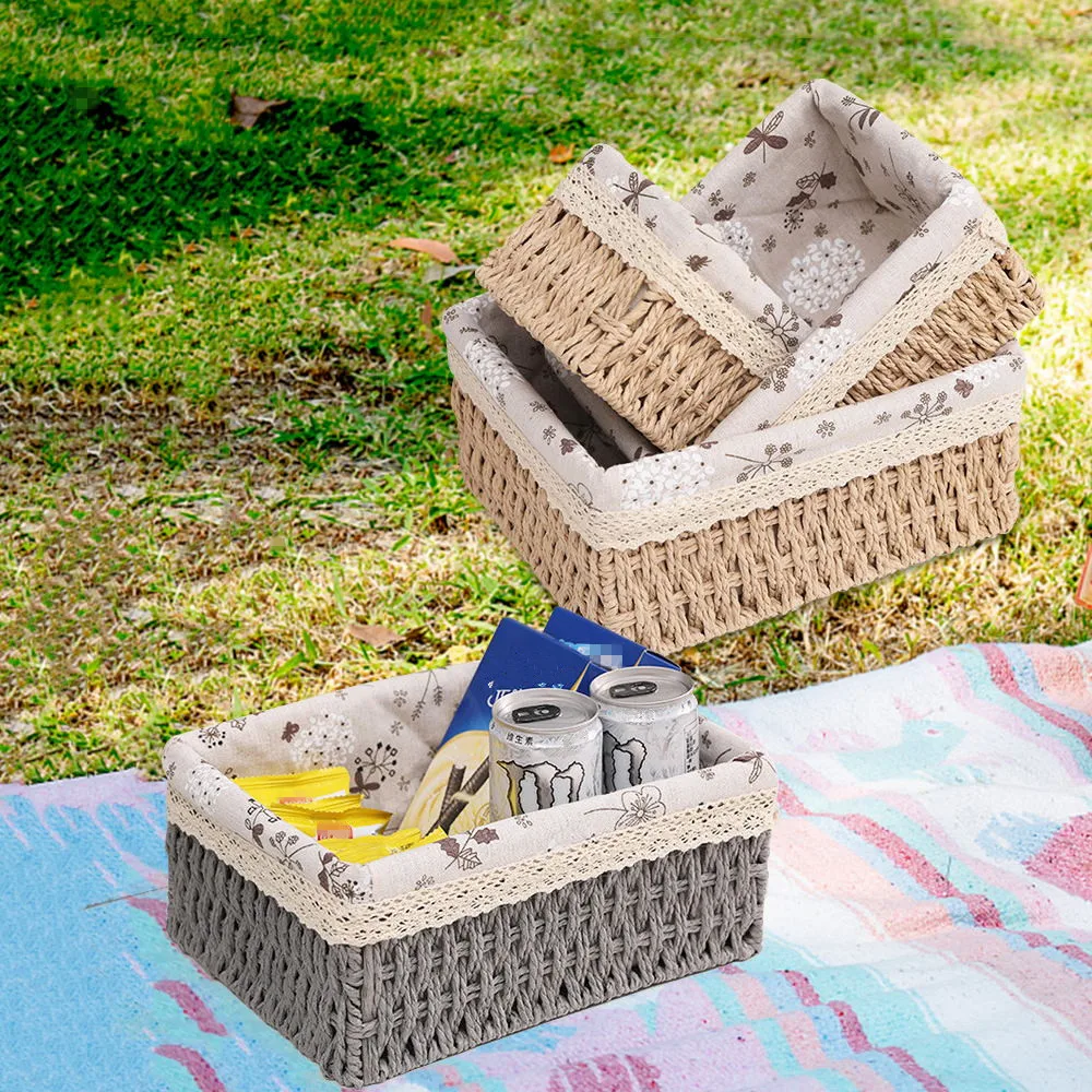 Handwoven Storage Box Rattan Storage Baskets with Lid Wicker Desktop Sundries Cosmetics Organizer Clothes Snack Toys Storage Box