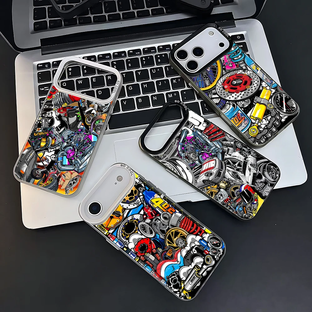 Custodia per telefono collage elemento modifica auto iPhone 17 16e 15 14 13 12 mini Pro Max XSMAX 8 7 Air Plus Cover posteriore opaca anticaduta