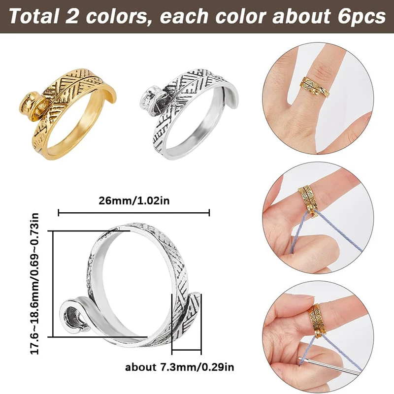 2PCS Adjustable Knitting Crochet Ring, Open Guide Yarn Guide Crochet Tension Ring for Faster Knitting, Thimbles Winder Tools