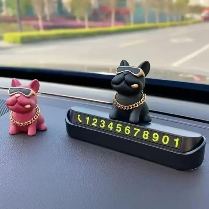 TILONDEX Luxury French Bulldog Car Temporary Parking Phone Number Plate Premium Interior Decoration Accessory