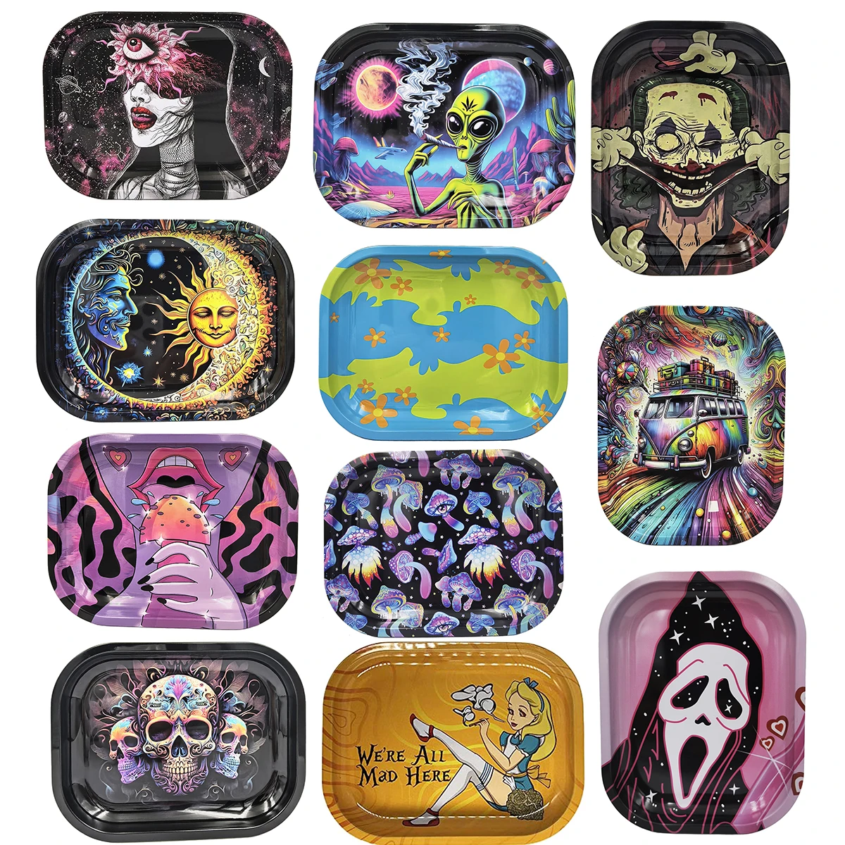 Bandeja rodante de tabaco de Metal de 7x5,5 pulgadas, plato para múltiples cigarrillos, contenedor de rodillo de placa de almacenamiento de estaño, Cenicero de 18x14cm, bandeja rodante