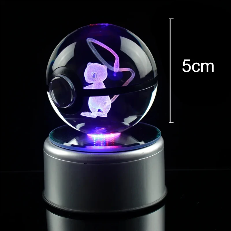 Pokemon 3D Crystal Ball Pikachu Mewtwo Arceus Model Three-Dimensional Figures Pokeball Glass Ball Colorful Lamp Base Ornaments