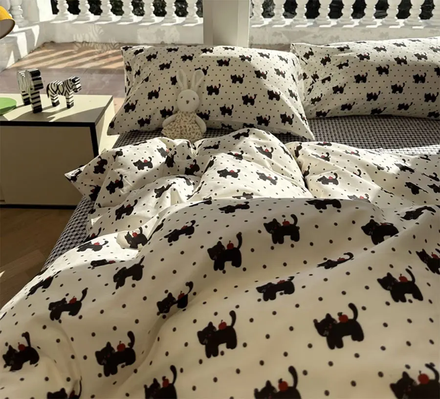 Fashion cartoon cat bedding set 1.2 1.5 1.8 teen,twin full queen unusual cotton home textile bed sheet pillow case quilt cover