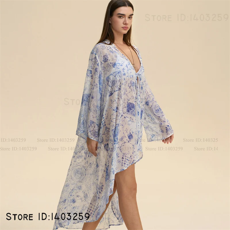 Szlafrok kimono z kwiatowym wzorem w stylu boho, szyfonowa koszula nocna, szlafrok kąpielowy, kardigan chroniący przed słońcem, seksowny szlafrok plażowy, narzutka na bikini.