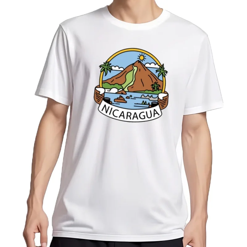 Camiseta de algodón 100% con estampado de dibujos animados de paisaje para hombre, ropa informal de moda de alta calidad