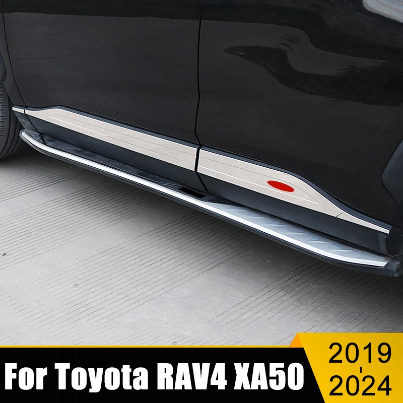 

Stainless Car Side Door Molding Body Strip Streamer Lid Molding Cover Trim For Toyota RAV4 XA50 Hybrid 2019-2021 2022 2023 2024