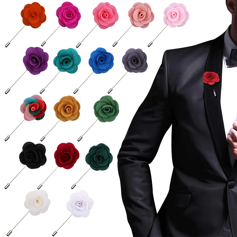 6 pcs Groom Boutonniere Lapel Pins Wedding Corsage Suit Buttonhole Silk Camellia Men Women Brooch Flowers Mariage Accessories