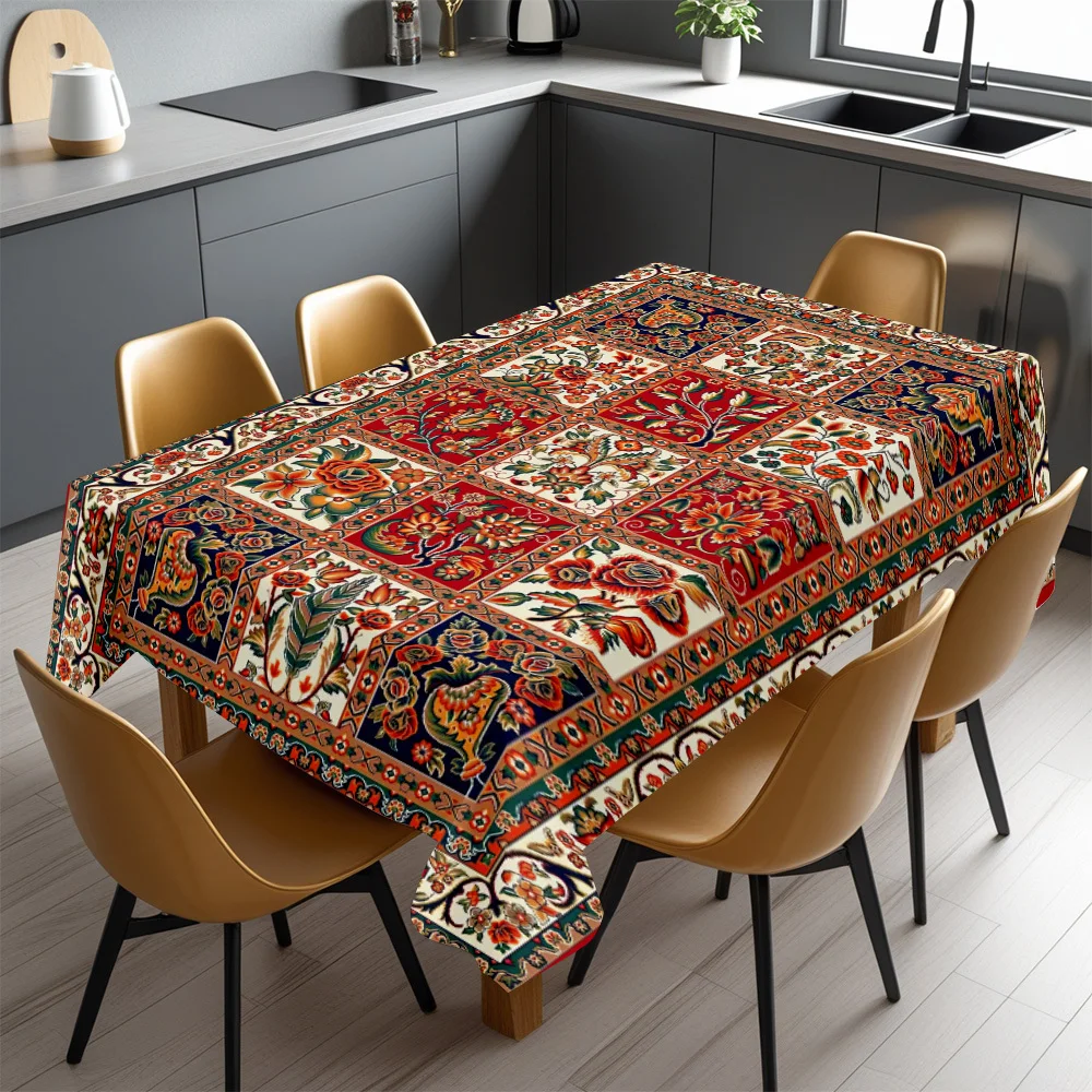 Vibrant Embroidered Tablecloth Spillproof Decorative Dining Table Cover for Home Kitchen Dining Room Decor