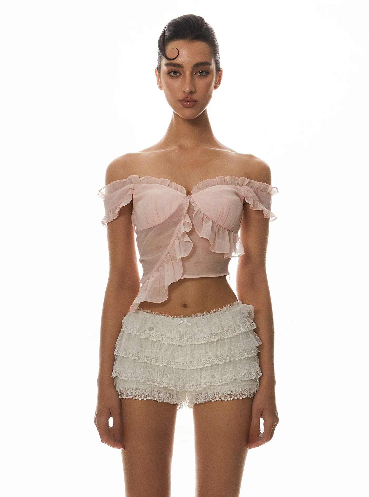 

Романтический топ с розовой кружевной отделкой Lotus Pure Desire, сексуальный женский модный чувственный топ из полиэфирного волокна, однотонный, короткий рукав