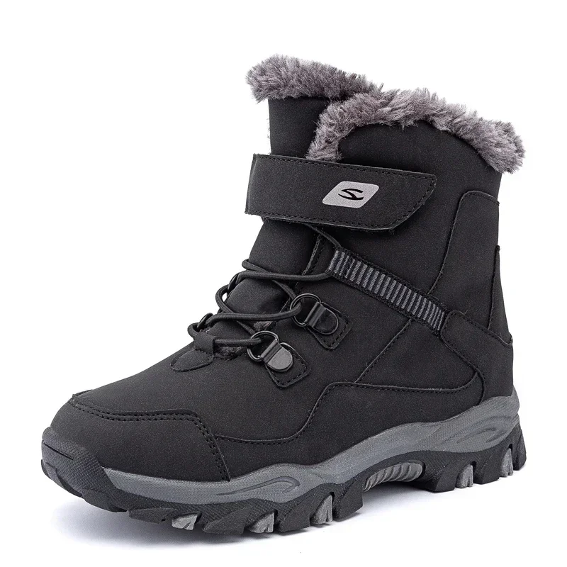 Botas de nieve de invierno para niños y niñas de alta calidad, zapatos cálidos de algodón con plataforma, calzado impermeable de cuero para otoño, zapatillas para niños de 5 a 12 + y