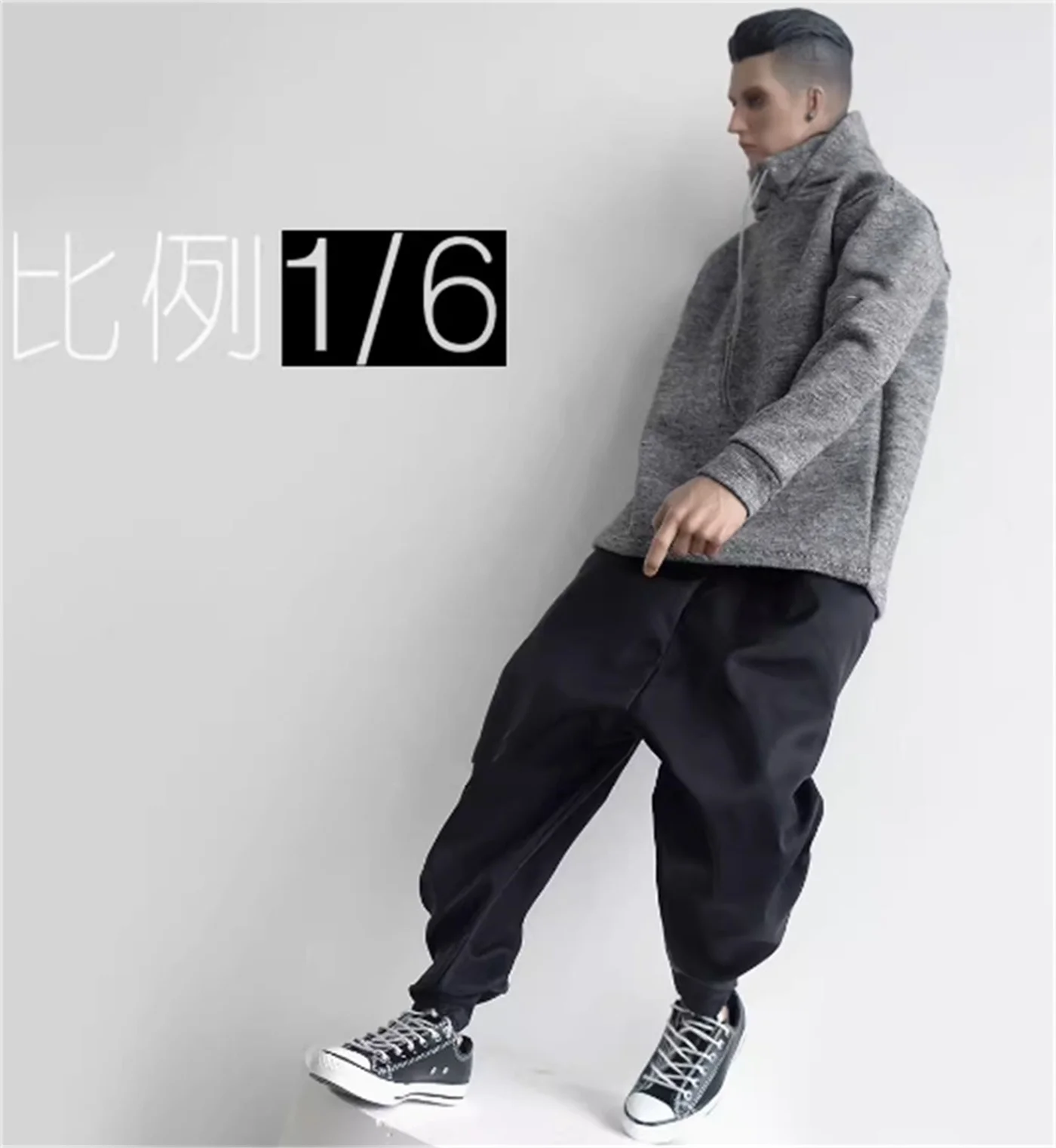 1/6  CROWDHTOYS Hoodie Shirt Grey Fat Leg Pants  Male  CLothes  Model   Fit 12