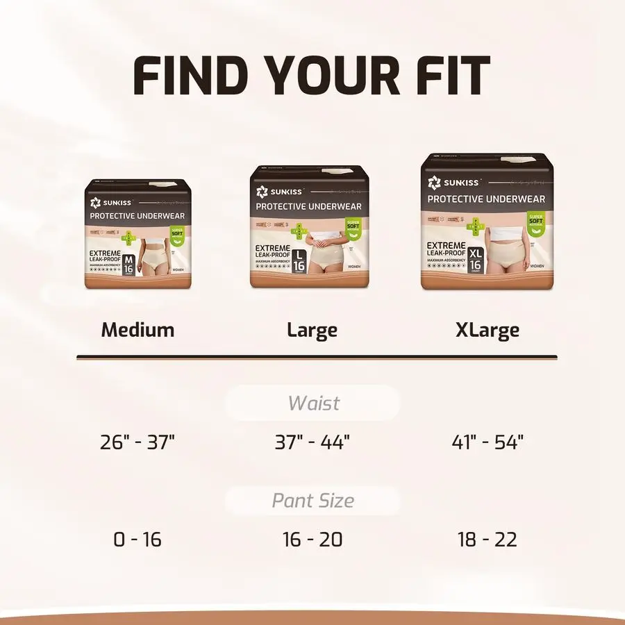 Women Incontinence Underwear, Daytime Disposable Postpartum Adult Panties, Protective Pull Ups with Maximum Absorbency, Large, B