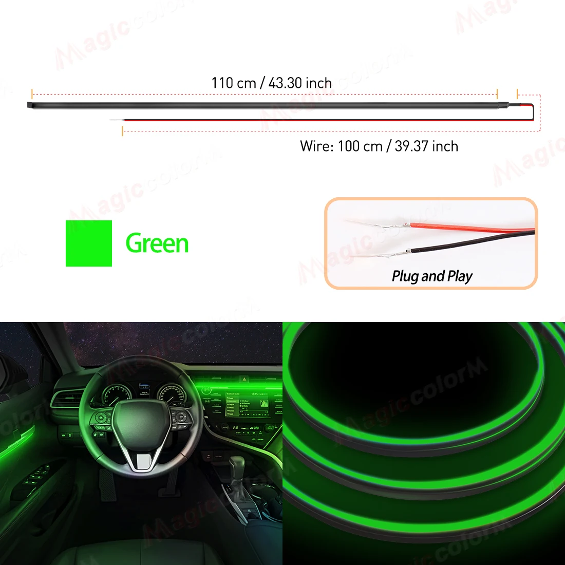 EL Draht Auto LED Umgebungs Licht Auto Innen Dekorative Lampe Für Universal DIY Flexible Versteckte Cuttable Farbe Acryl Streifen 110 cm