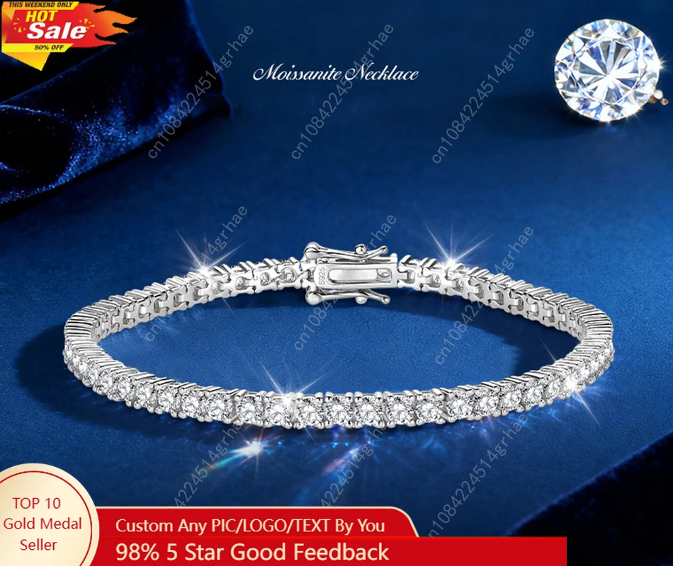 

Luxury Jewelry VVS Moissanite Sterling Silver 925 Fashion Moissanite Tennis Chain Bracelet and Necklace For Women
