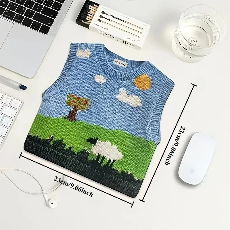 1pc schattig gebreide trui ontwerp muismat-schattige pixelboom, schapenlandschap gaming esthetiek, antislipbasis, wasbare bureaumat