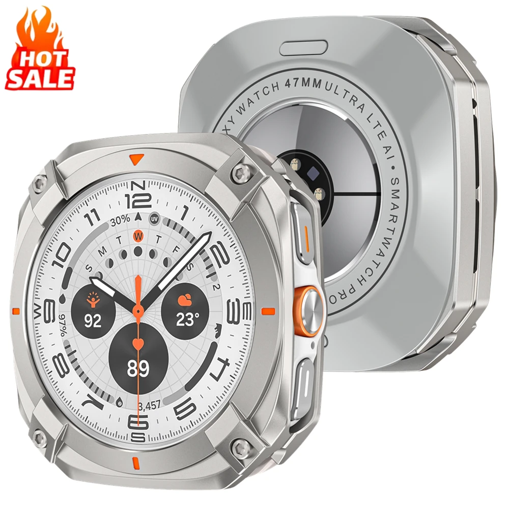 Metal PC Case for Samsung Galaxy Watch Ultra 47mm Rugged Shockproof with Back Cover for Galaxy Watch Ultra Aluminum Bumper Frame