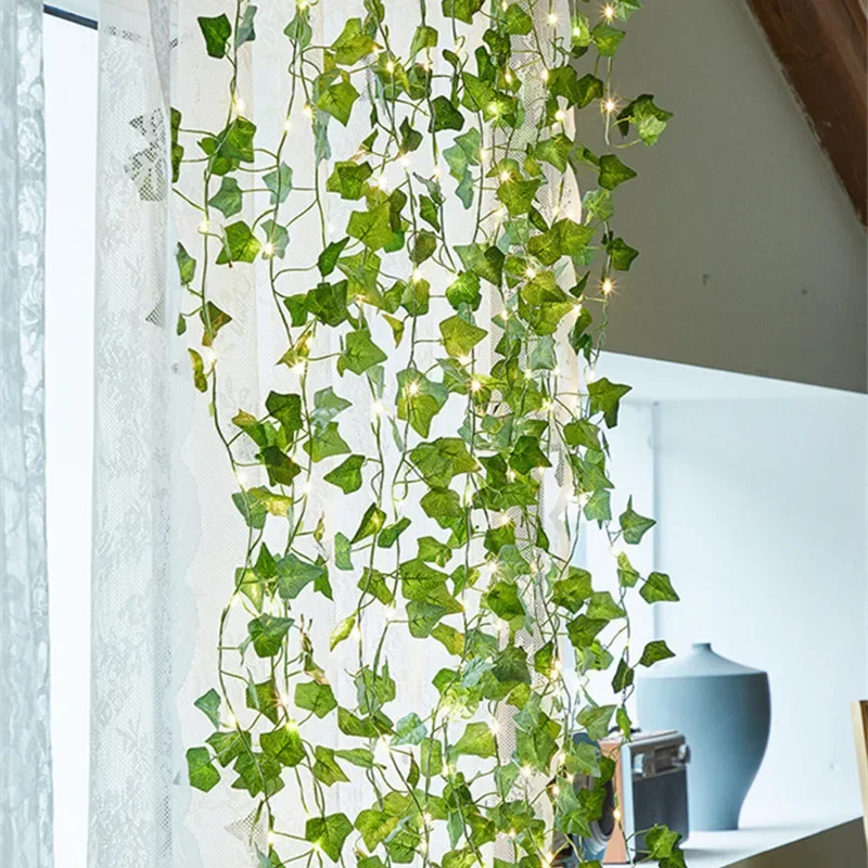 Ghirlanda per albero di Natale Lucine per vite artificiale per diserbo Decorazioni per la casa Fiore Luci a corda con foglie verdi Alimentate a batteria