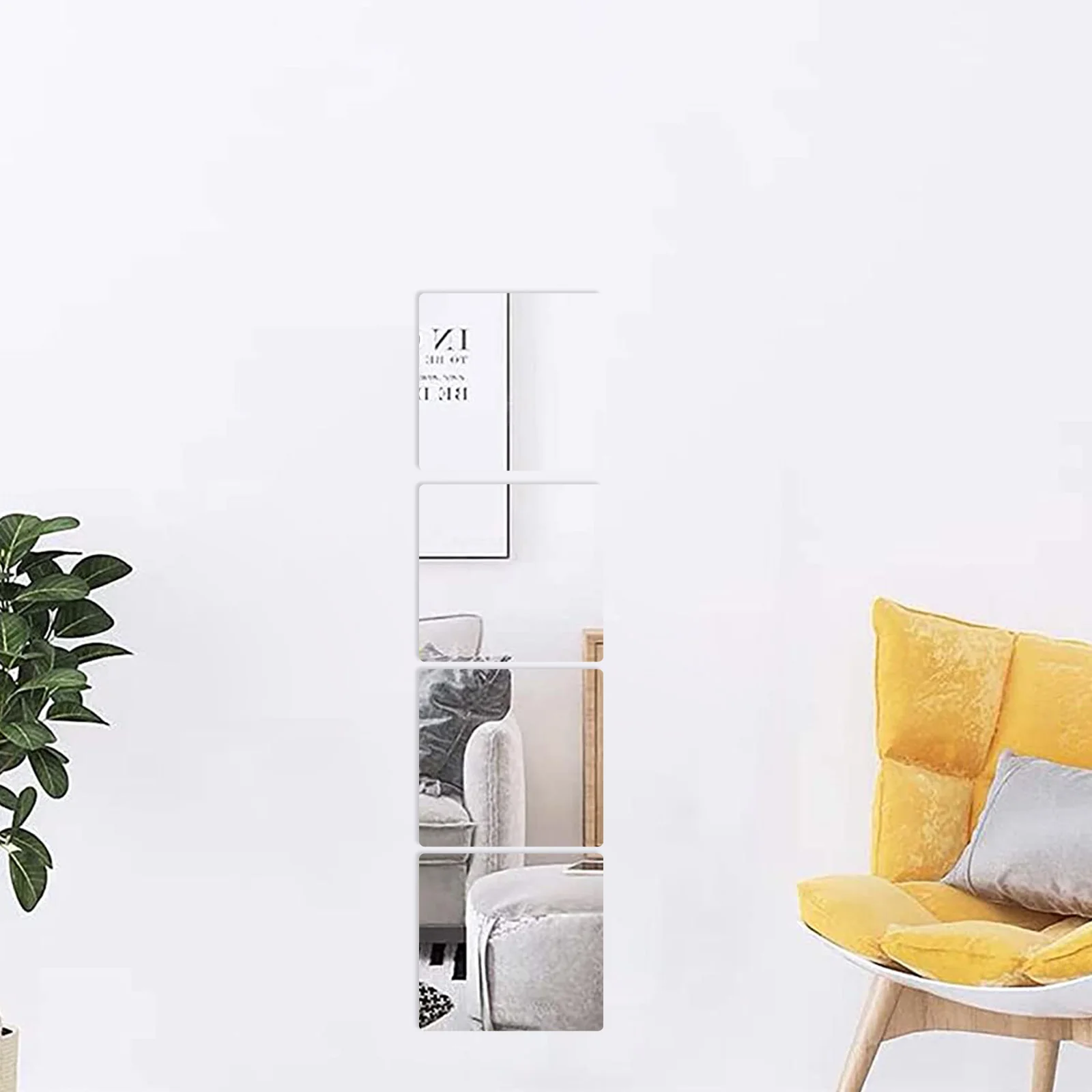 

4 Pcs Self-adhesive Mirror Stickers Tiles over The Door Wall Mirrors for Home Decor Sticky Square