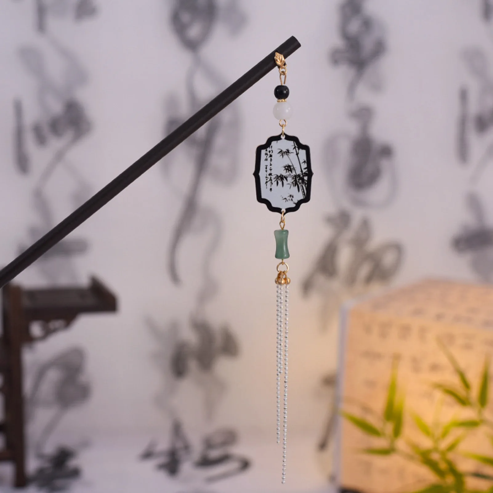Vintage Wooden Hairpin For Women Chinese Ink Wash Butterfly Lotus Tassel Hair Stick Girls Trendy Hair Accessories Hair Clips view 2
