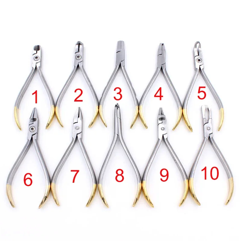 

Dental Orthodontic Pliers Set Lingual Wire Niti Cinch Back End Cutting and Needle Holder Pliers for Braces Adjustment