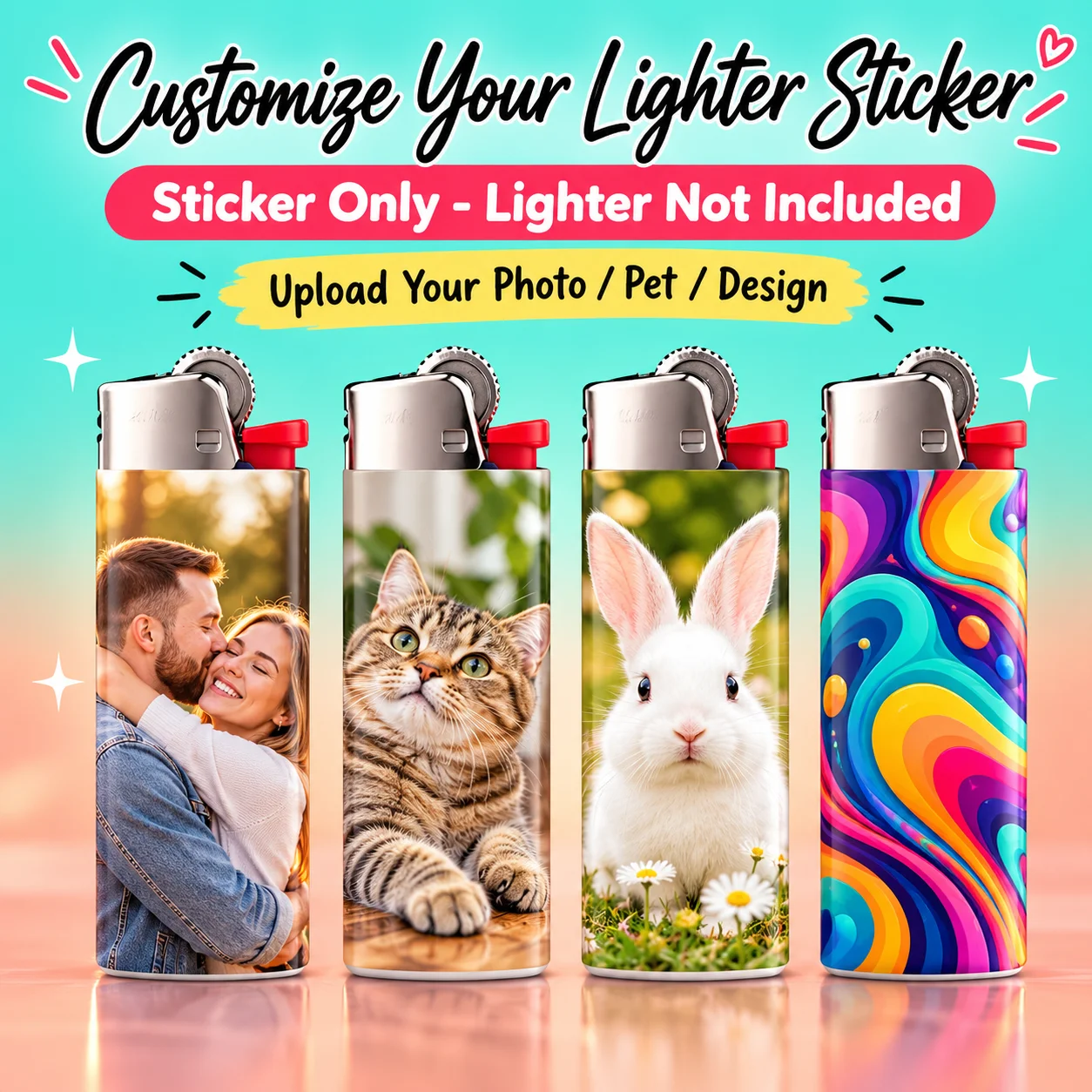 Custom Vinyl Stickers Pattern Lighter Personalized Self Adhesive Decals DIY Decorative Sticker For Disposable Lighter Customized