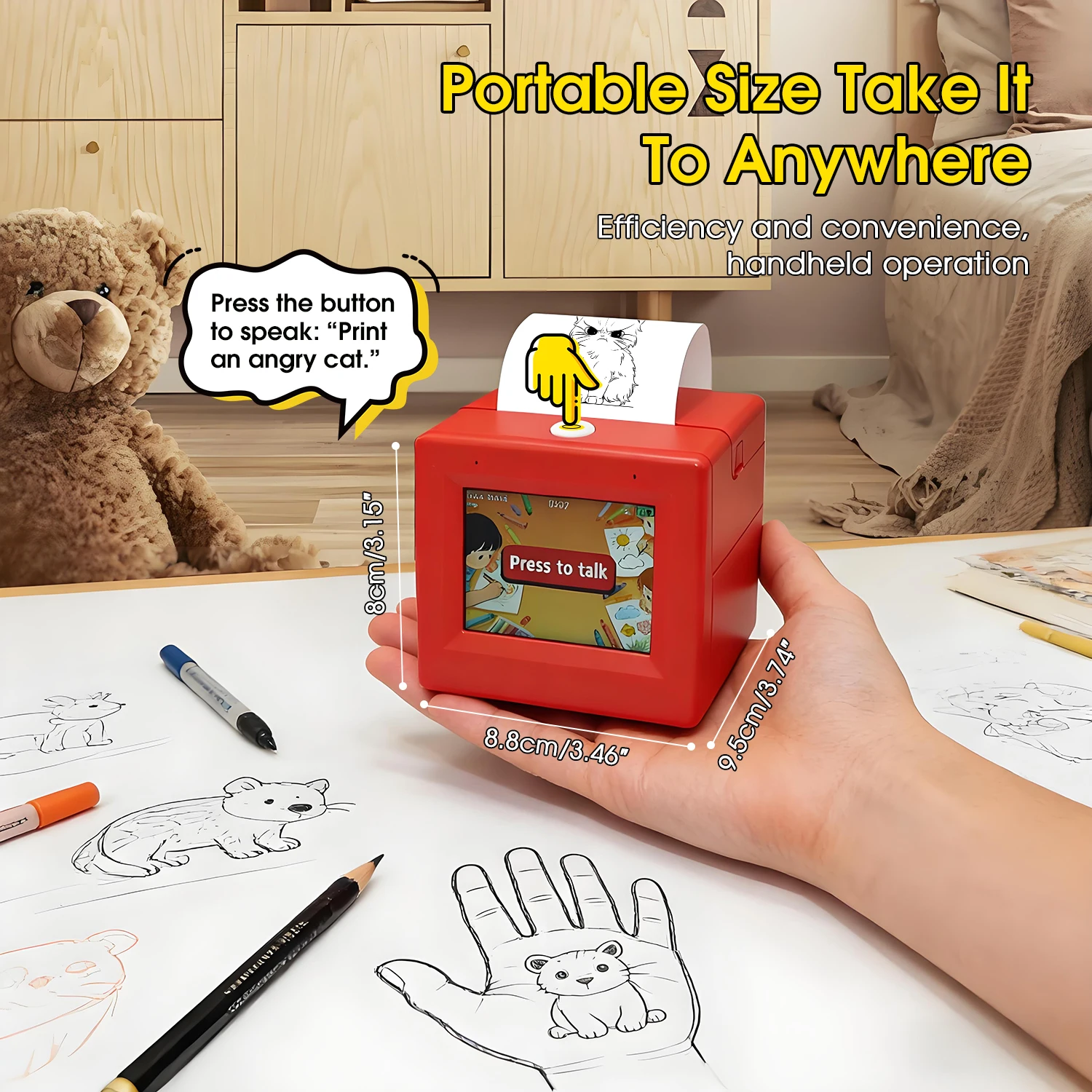 AI Voice Printer - Portable Touchscreen Thermal Printer, Instant Printing for Office/Study, Speech Recognition, App Control.
