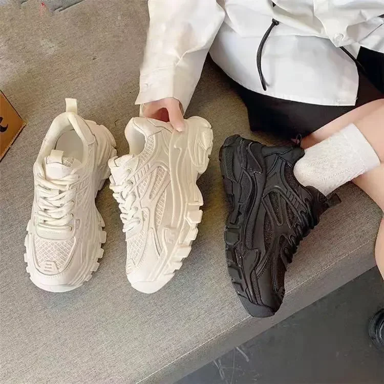 Fashion Platform Sneakers Women Lace Up Shoes Thick Sole Height Increasing Shoes for Girl for Female Fashion Chunky Sneakers