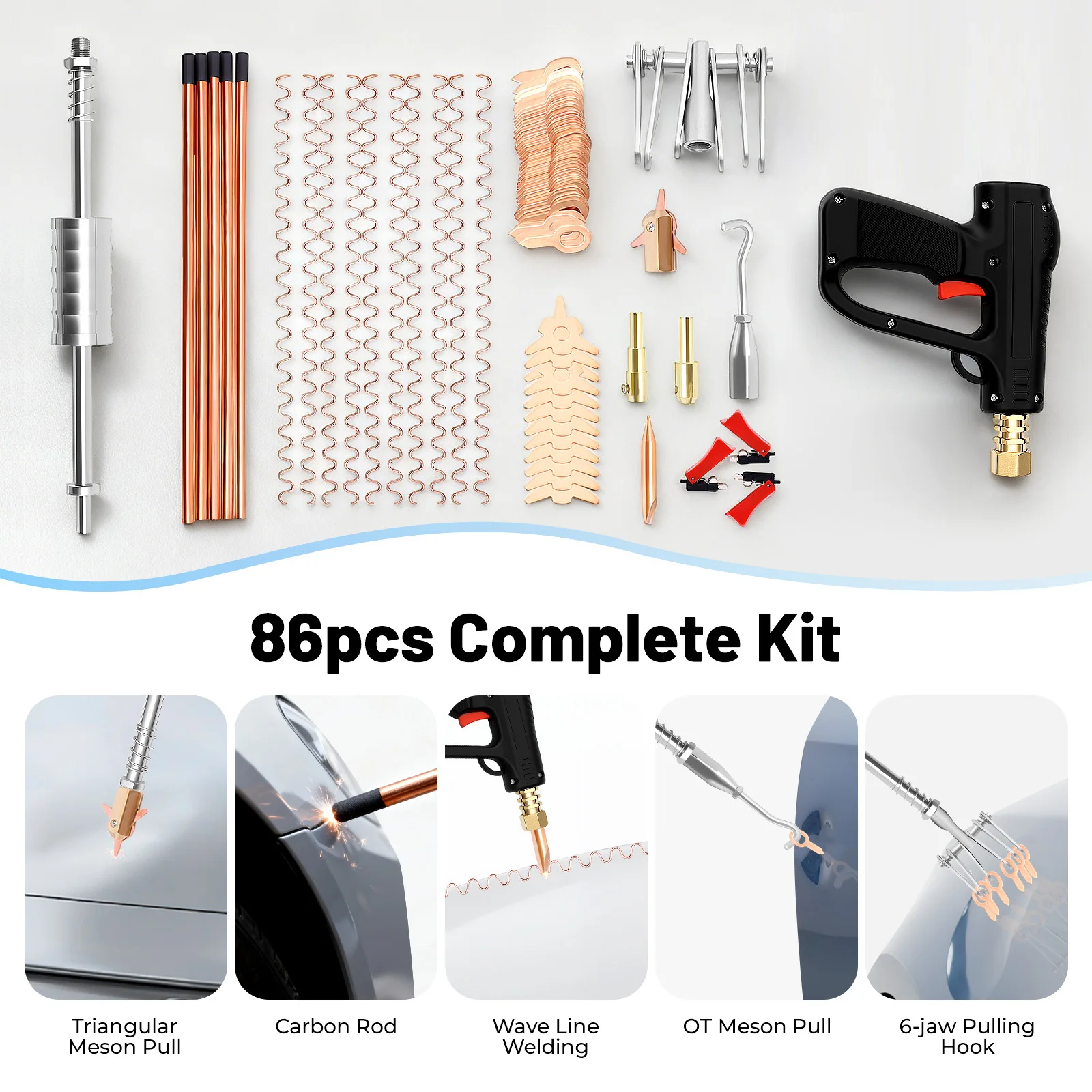 

86Pcs Dent Repair Puller Kit, Car Body Panel Dent Spot Welding Repair Tool, for Car Dent Repair and Metal Surface Dent Removal